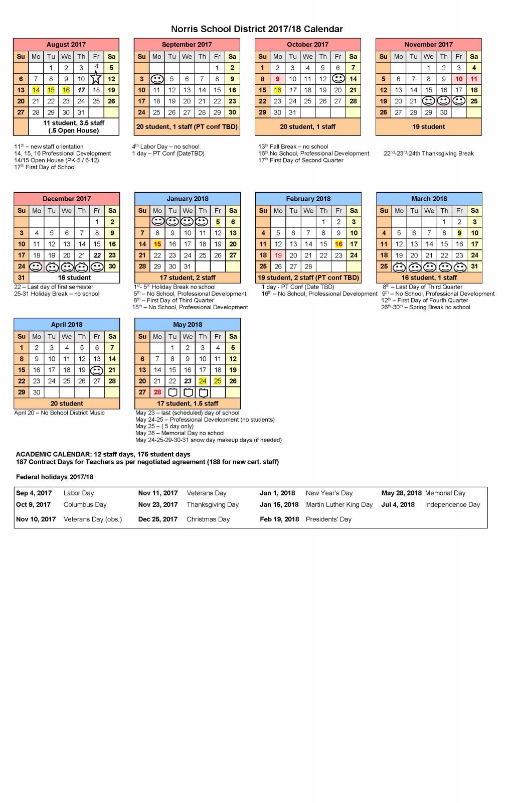 Norris 201718 School Year Calendar Norris School District