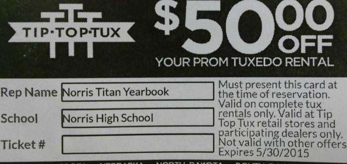 Save $50 on a Tux Rental and Support the Titan Yearbook
